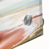 Large abstract wall art of a Tunisian landscape in muted earth tones on acrylic glass, suitable for dining room ambiance.