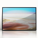 Large abstract wall art featuring a Tunisian landscape in muted earth tones on a framed acrylic panel.