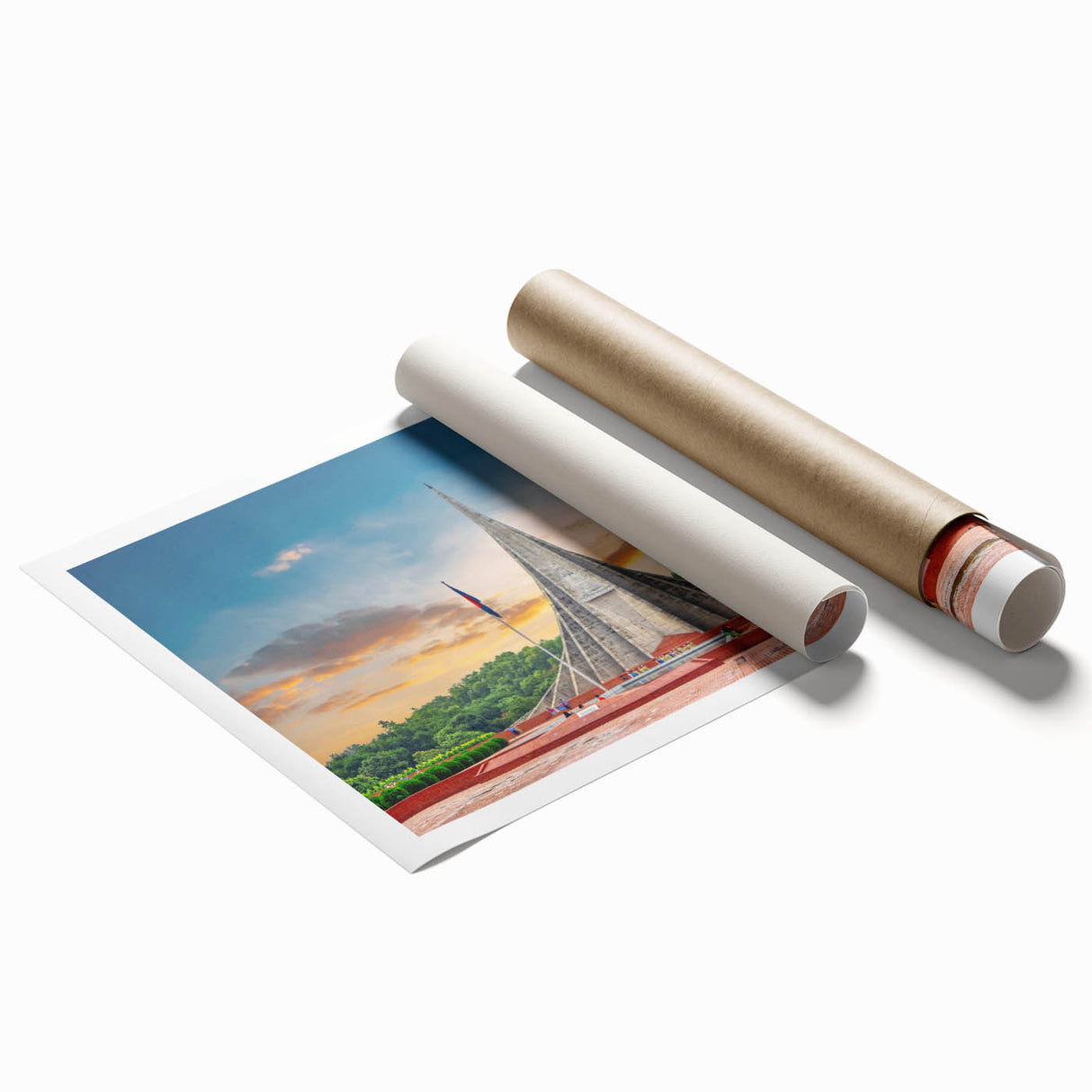 Extra large rolled print featuring a serene Bangladesh landscape with lush greenery and floral elements.
