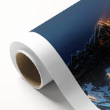 Art Deco poster of Tibetan scenery with vibrant color palette on rolled canvas, ideal for nursery wall art.