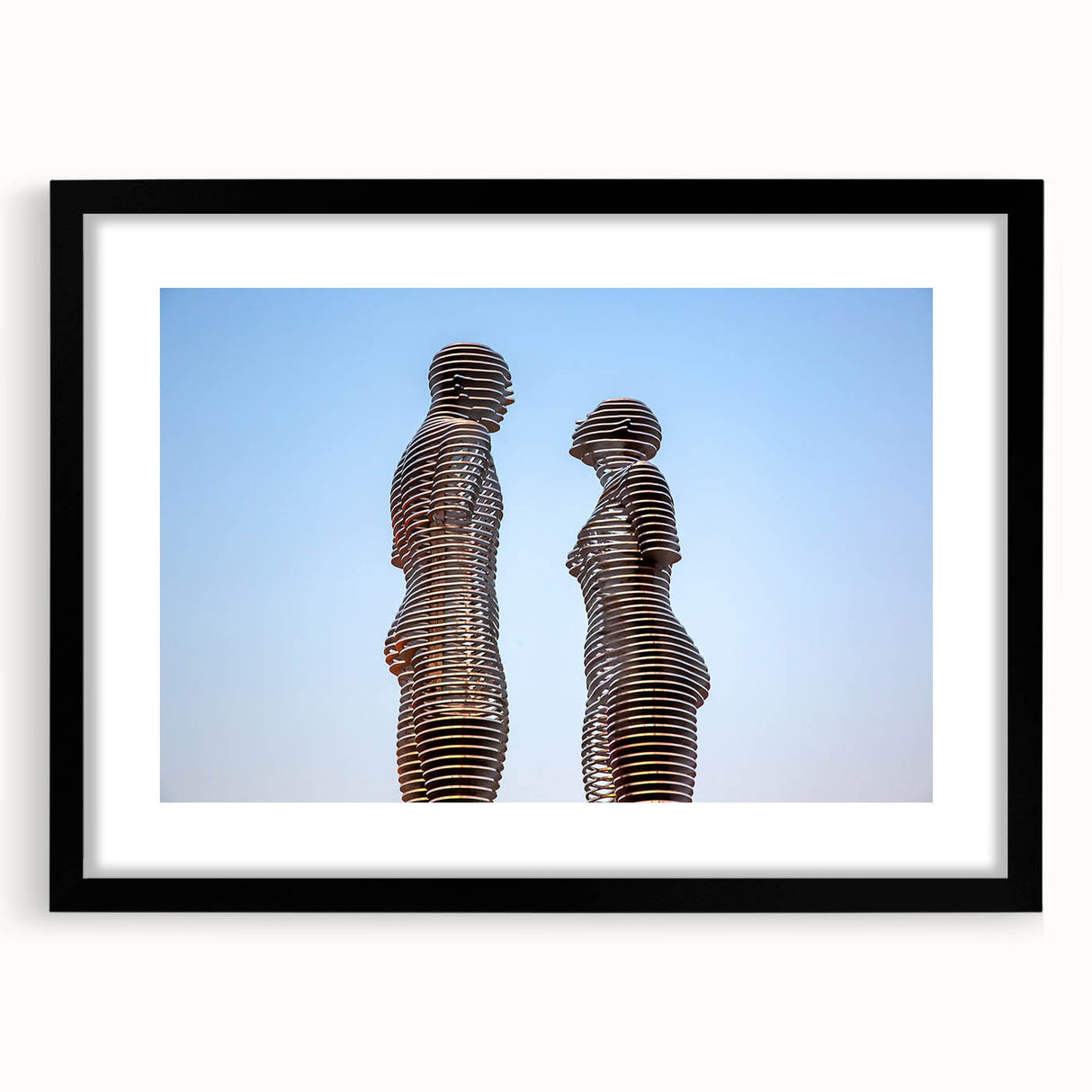 Extra large abstract art print featuring colorful, textured scenery of Georgia, Asia, framed in black.