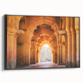 Black and white framed canvas featuring a vintage-style Indian landscape, ideal for bedroom decor.