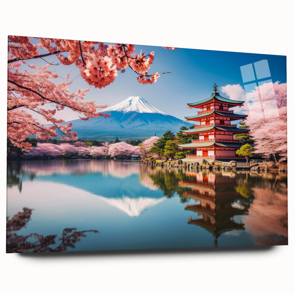 Large abstract depiction of Kyoto scenery in muted earth tones on acrylic glass, suitable for bedroom or dining room decor.