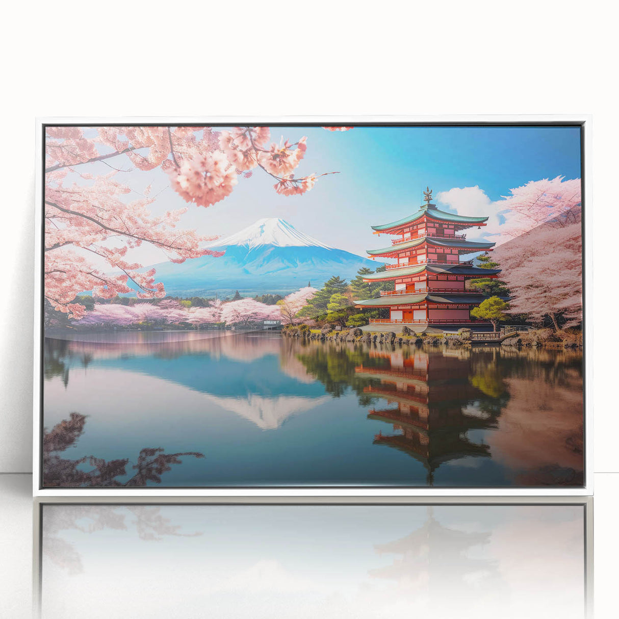 Framed acrylic print of a Kyoto scenery in art deco style, with soft pastel colors, ideal for nursery wall art.
