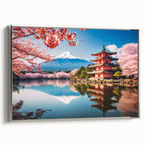 Framed canvas depicting a vintage-style Japanese landscape in muted colors, ideal for living room decor.