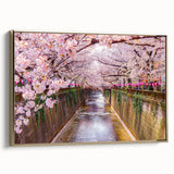Framed canvas depicting a vintage Japanese landscape in black and gold tones, ideal for bedroom wall decor.