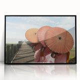 Large abstract wall art depicting a Laos scenery in muted earth tones on a framed acrylic.