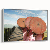 Vintage poster art of a Laos scenery on framed canvas, featuring colorful art in extra large format.
