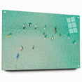Large abstract wall art depicting a Malaysian landscape in vibrant greens and blues on acrylic glass.