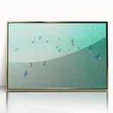 Large art print of a Malaysian landscape in mid-century modernist style, featuring muted earth tones on a framed acrylic.