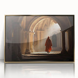 Framed acrylic print depicting a serene Mongolian landscape in muted earth tones, ideal for modern art wall decor.