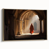 Framed canvas featuring a vintage-style Mongolian landscape in black and gold tones, ideal for bedroom wall art.