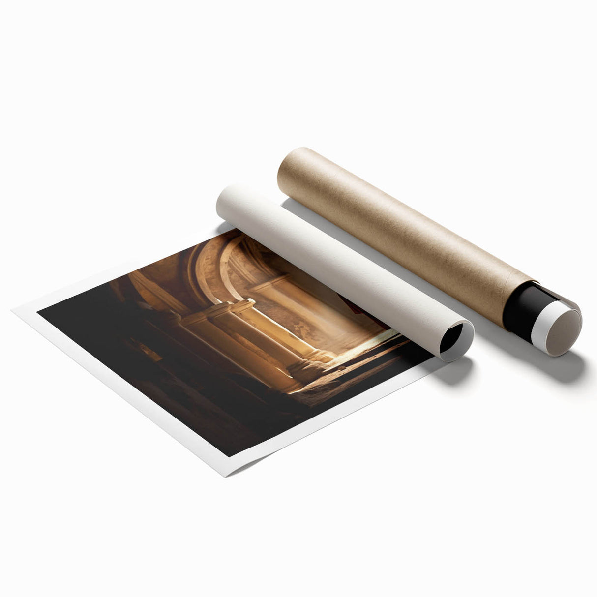 Extra large rolled print of a Mongolian landscape with soft floral elements in muted earth tones.