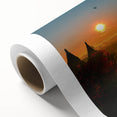 Art deco poster of a Myanmar scenery in muted earth tones on rolled canvas, suitable for nursery wall art or dining room.