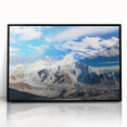 Large abstract wall art featuring a stylized scene of Nepal in muted earth tones on a framed acrylic.