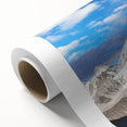 Art deco poster of a serene Nepalese landscape in soft pastel shades, ideal for nursery wall art, rolled canvas format.