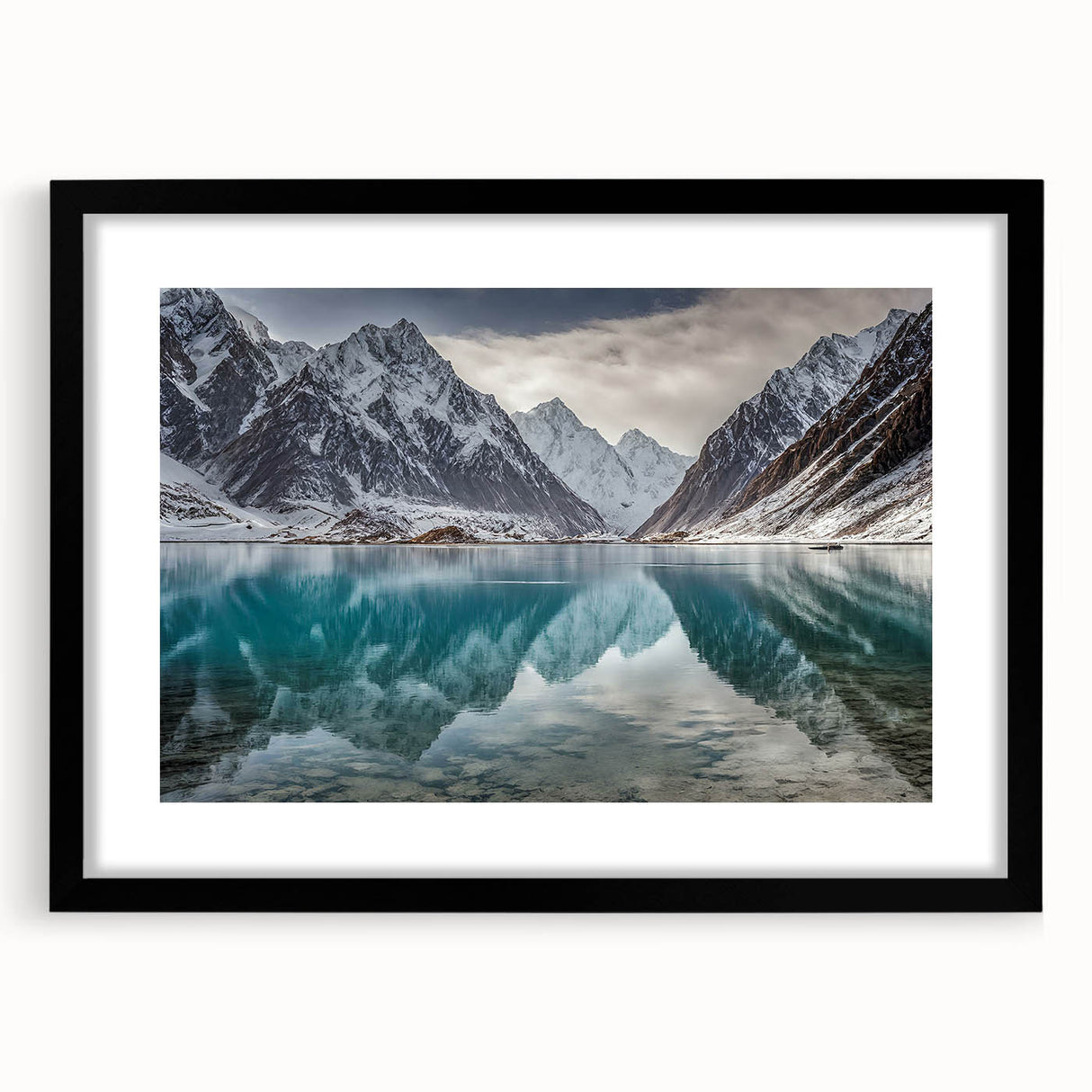 Extra large abstract art print depicting vibrant, colorful scenery of Pakistan, on a textured canvas with a black frame.