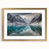 Extra large abstract art print featuring textured scenery of Pakistan, in gold frame, ideal for living room decor.