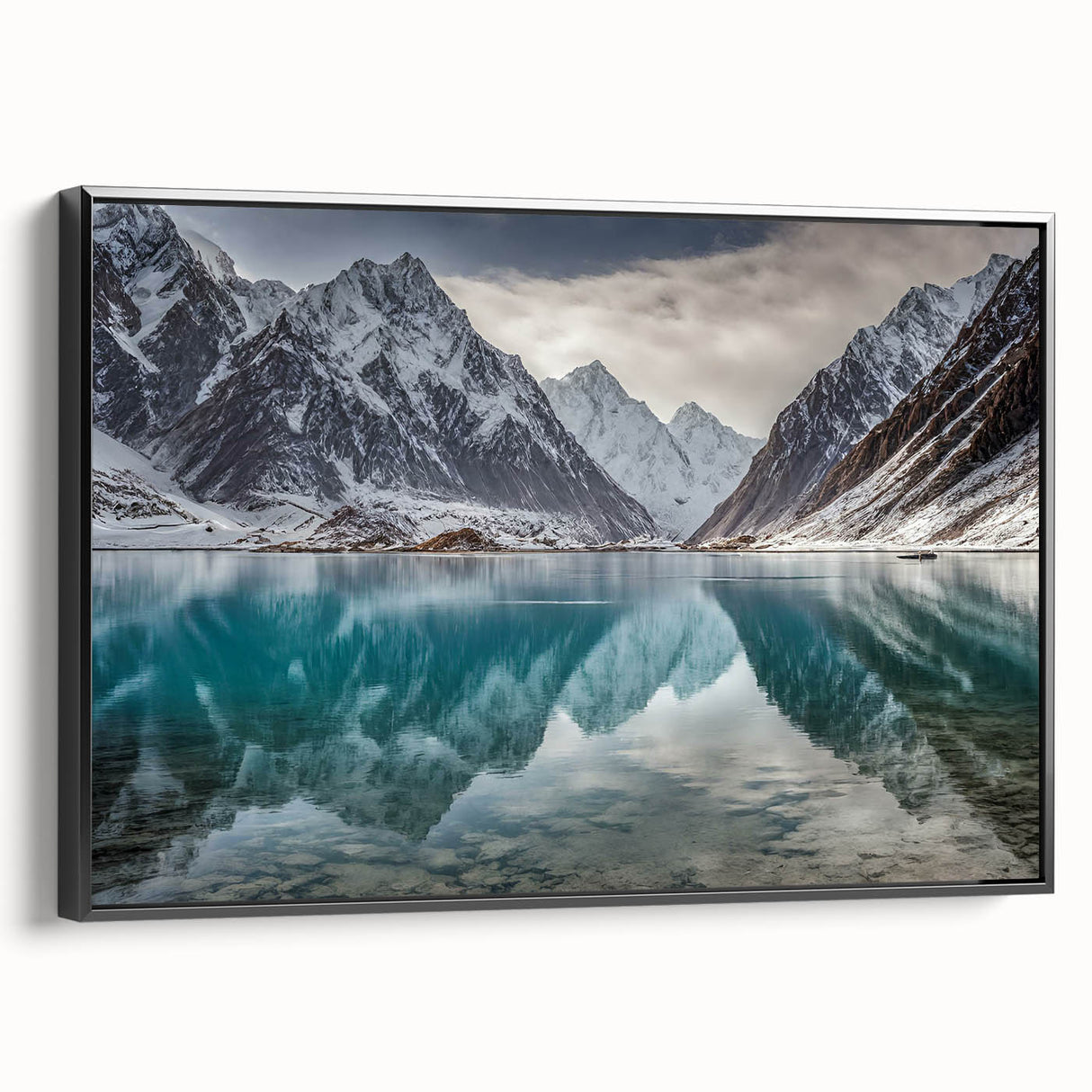 Black and white framed canvas of a vintage-style Pakistani landscape, ideal for bedroom wall decor.