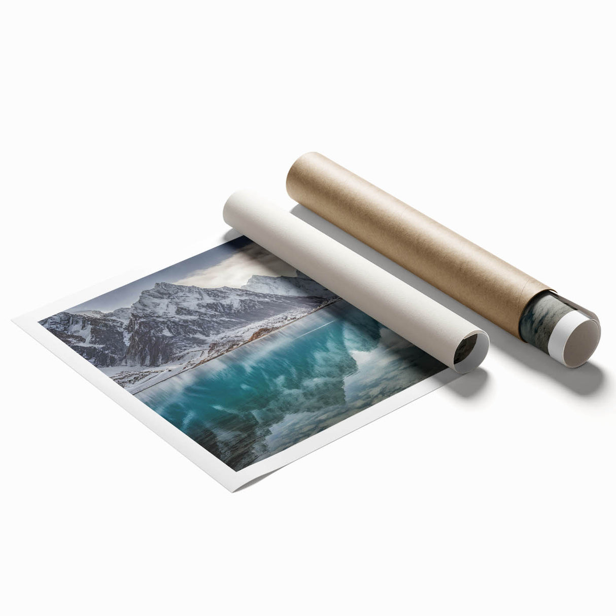 Extra large rolled print of a serene Pakistani landscape with soft floral elements in pastel shades.