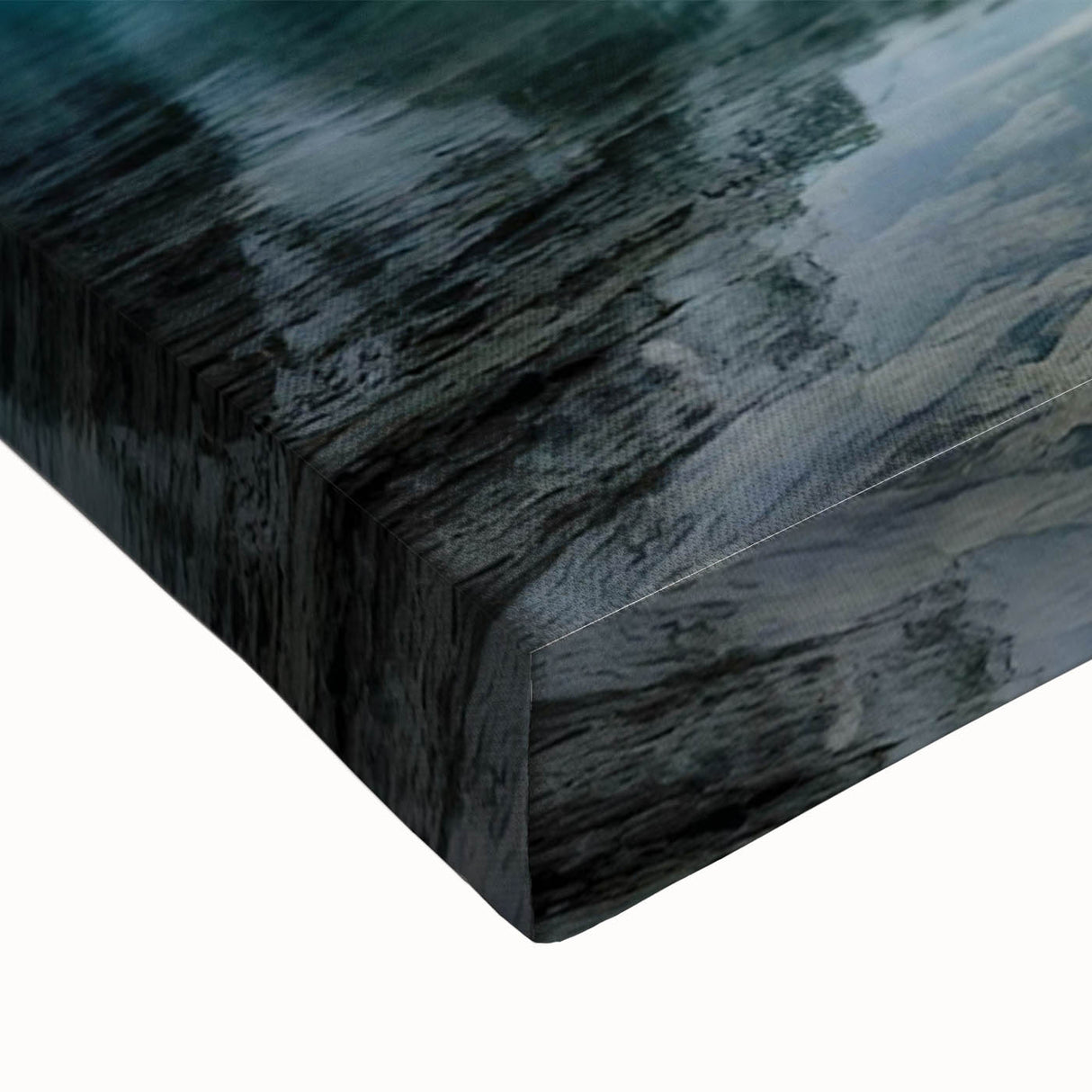 Large art of a black and white landscape painting of the mountains in Pakistan on stretched canvas.