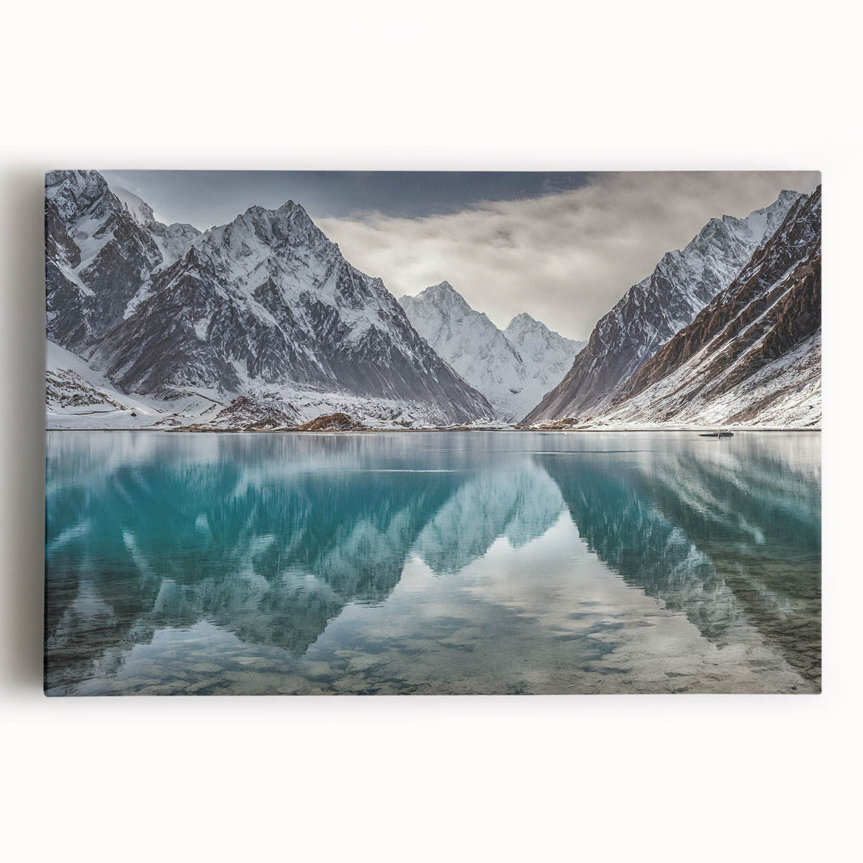 Black and white photograph of a Pakistani landscape on stretched canvas, ideal for kitchen wall art.