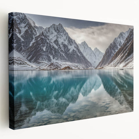 Large canvas print depicting a serene Pakistani landscape in muted earth tones, suitable for kitchen wall art.