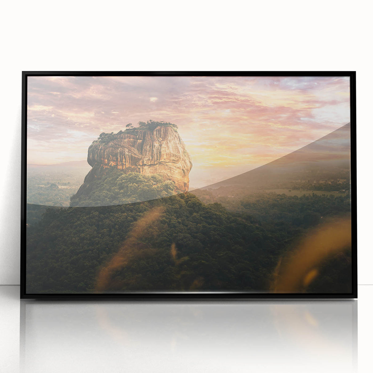 Large abstract wall art depicting a Sri Lankan landscape in muted earth tones on a framed acrylic.