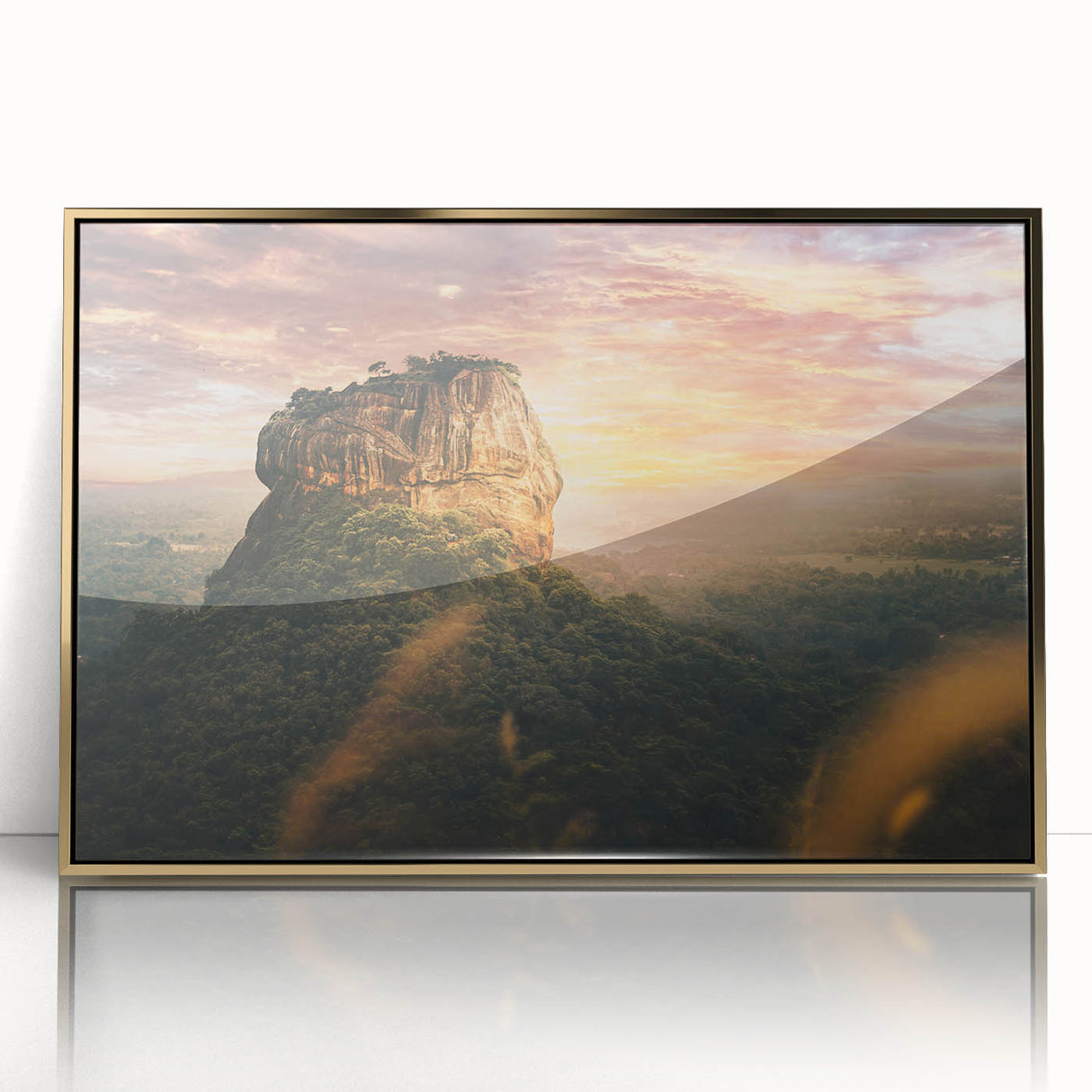 Framed acrylic print of a Sri Lankan landscape in muted earth tones, ideal for modern art wall decor.