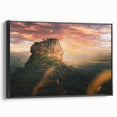 Black and white framed canvas depicting a vintage Sri Lankan landscape, ideal for bedroom wall decor.