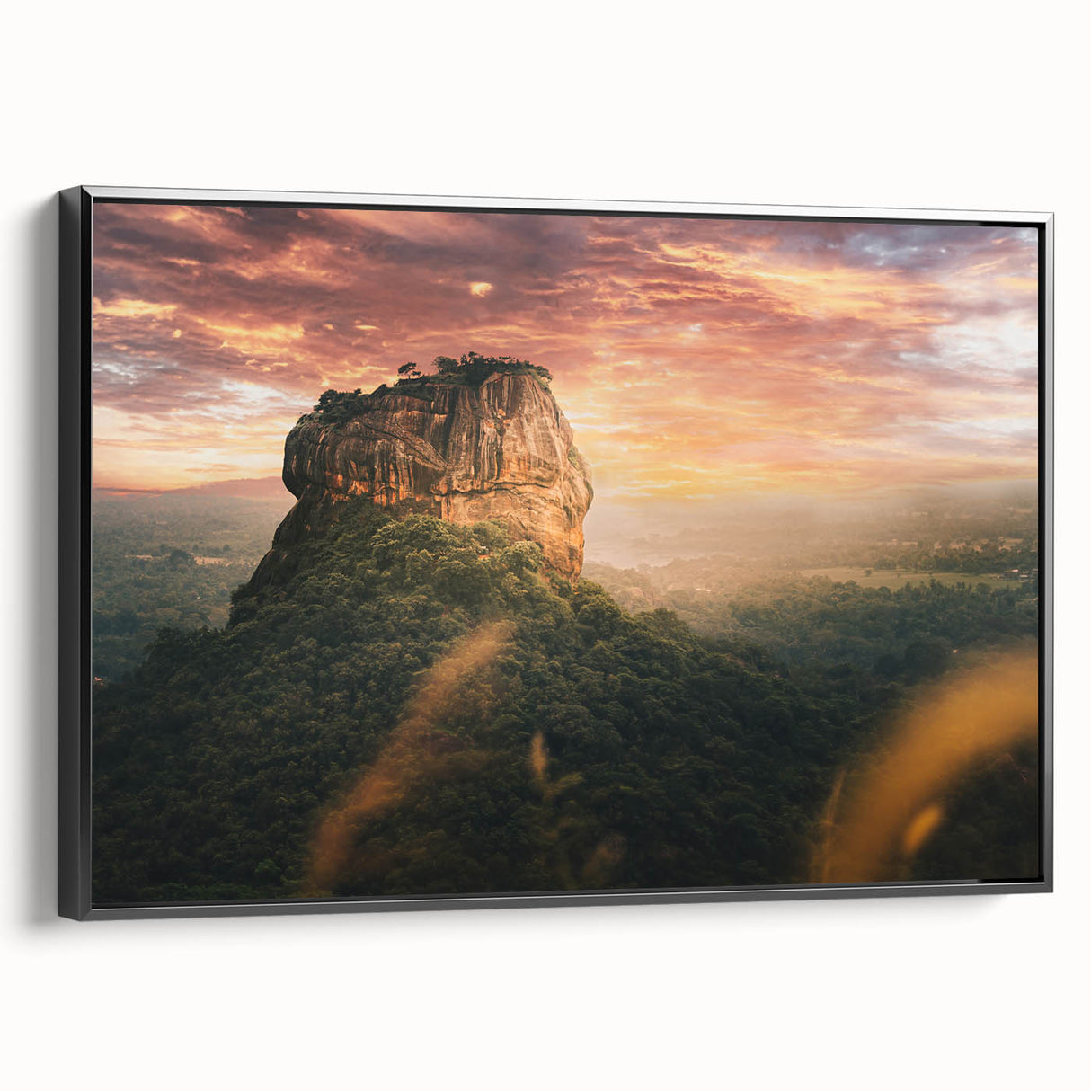 Black and white framed canvas depicting a vintage Sri Lankan landscape, ideal for bedroom wall decor.