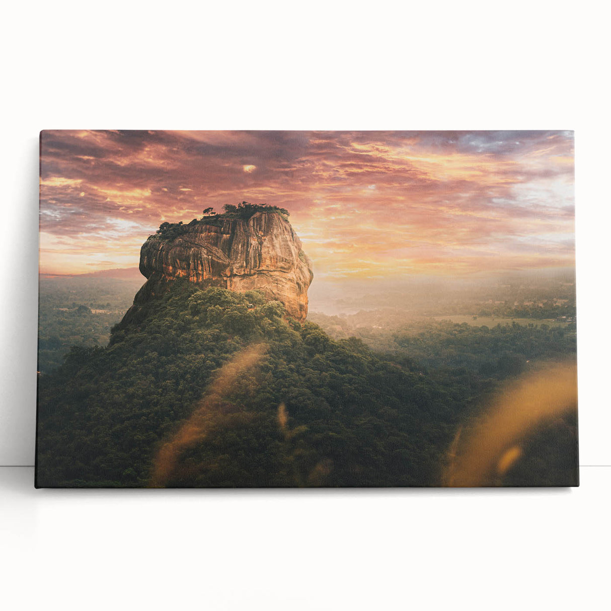 Black and white photograph of a serene Sri Lankan landscape on stretched canvas, ideal for kitchen wall art.