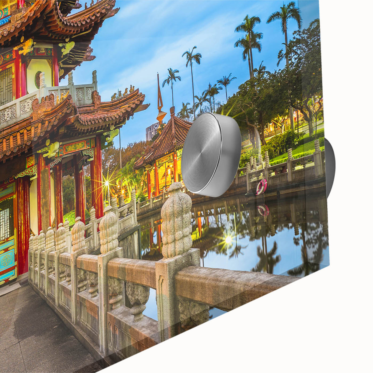 Large abstract wall art depicting a Taiwan scenery in muted earth tones on acrylic glass, suitable for dining room ambiance.