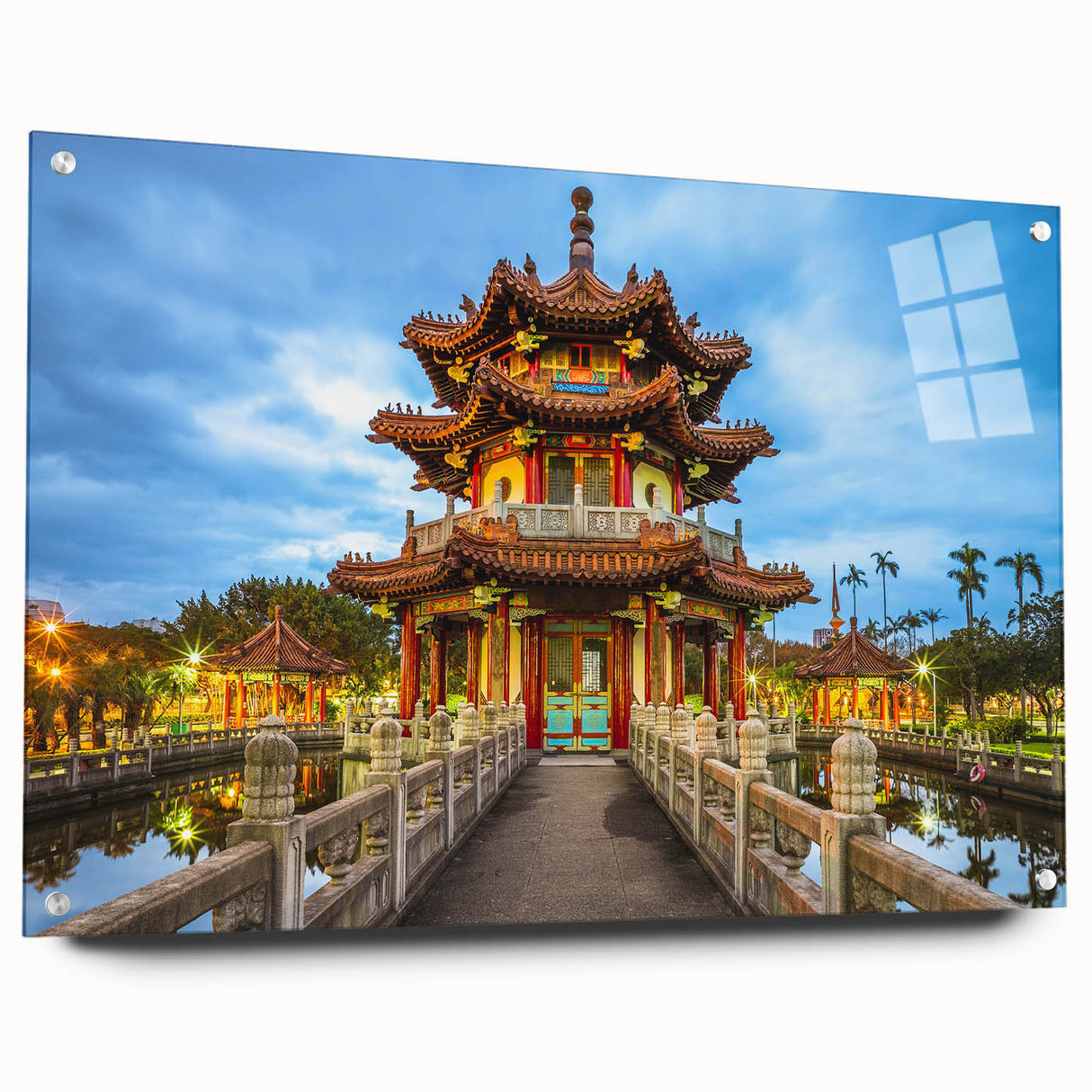 Large abstract wall art depicting a serene Taiwan landscape on acrylic glass, in muted earth tones.