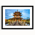 Extra large wall art featuring a colorful abstract print of a Taiwanese landscape, textured on a black framed canvas.
