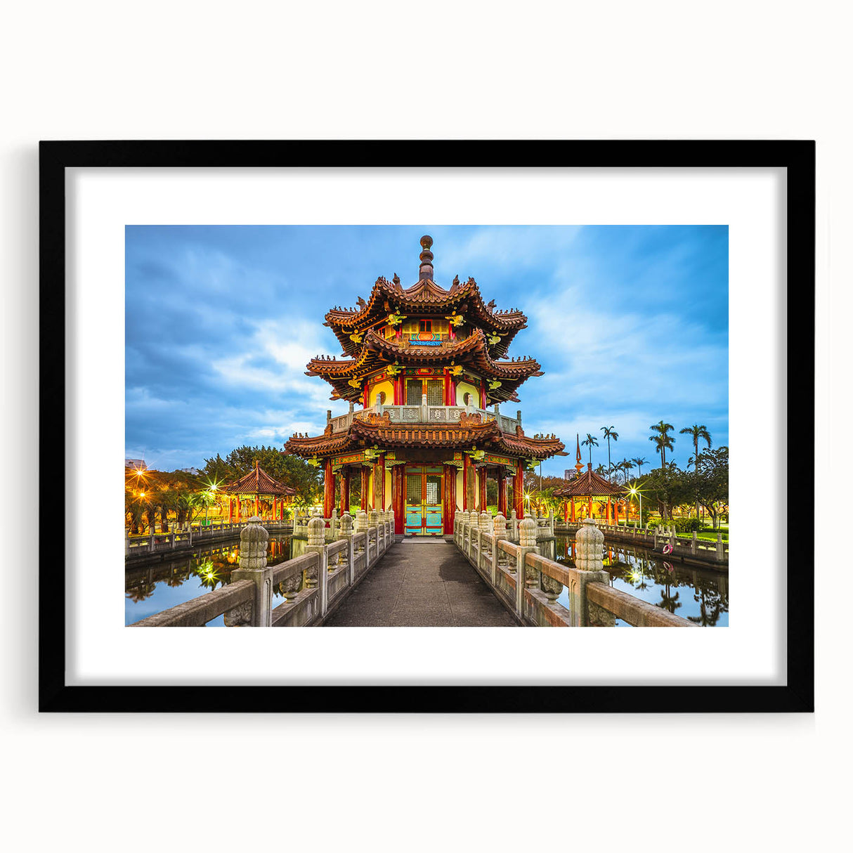 Extra large wall art featuring a colorful abstract print of a Taiwanese landscape, textured on a black framed canvas.