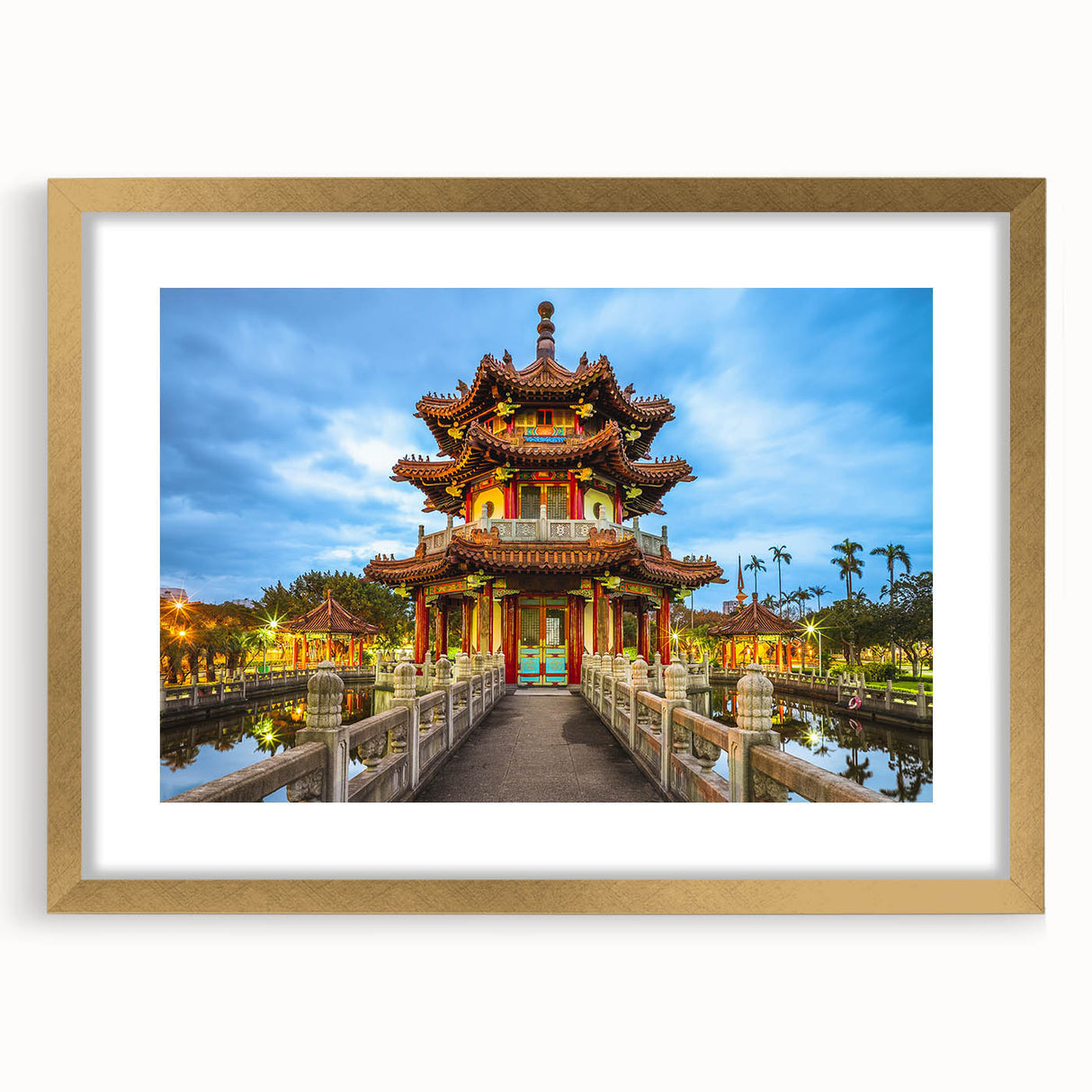 Extra large abstract art print featuring textured scenery of Taiwan in muted earth tones, framed in gold.