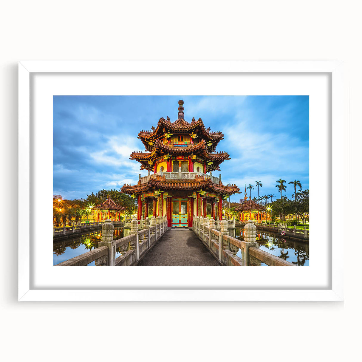 Abstract art print of a serene Taiwanese landscape in muted earth tones, framed with a white mat.