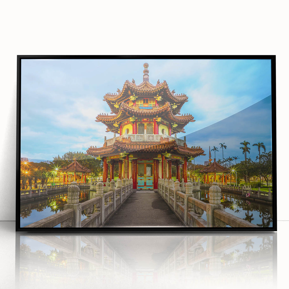 Large abstract wall art featuring a stylized Taiwan scenery in black and white tones, framed in acrylic.
