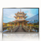 Mid-century modernist art deco poster of Taiwan scenery in silver framed acrylic, ideal for nursery wall art.