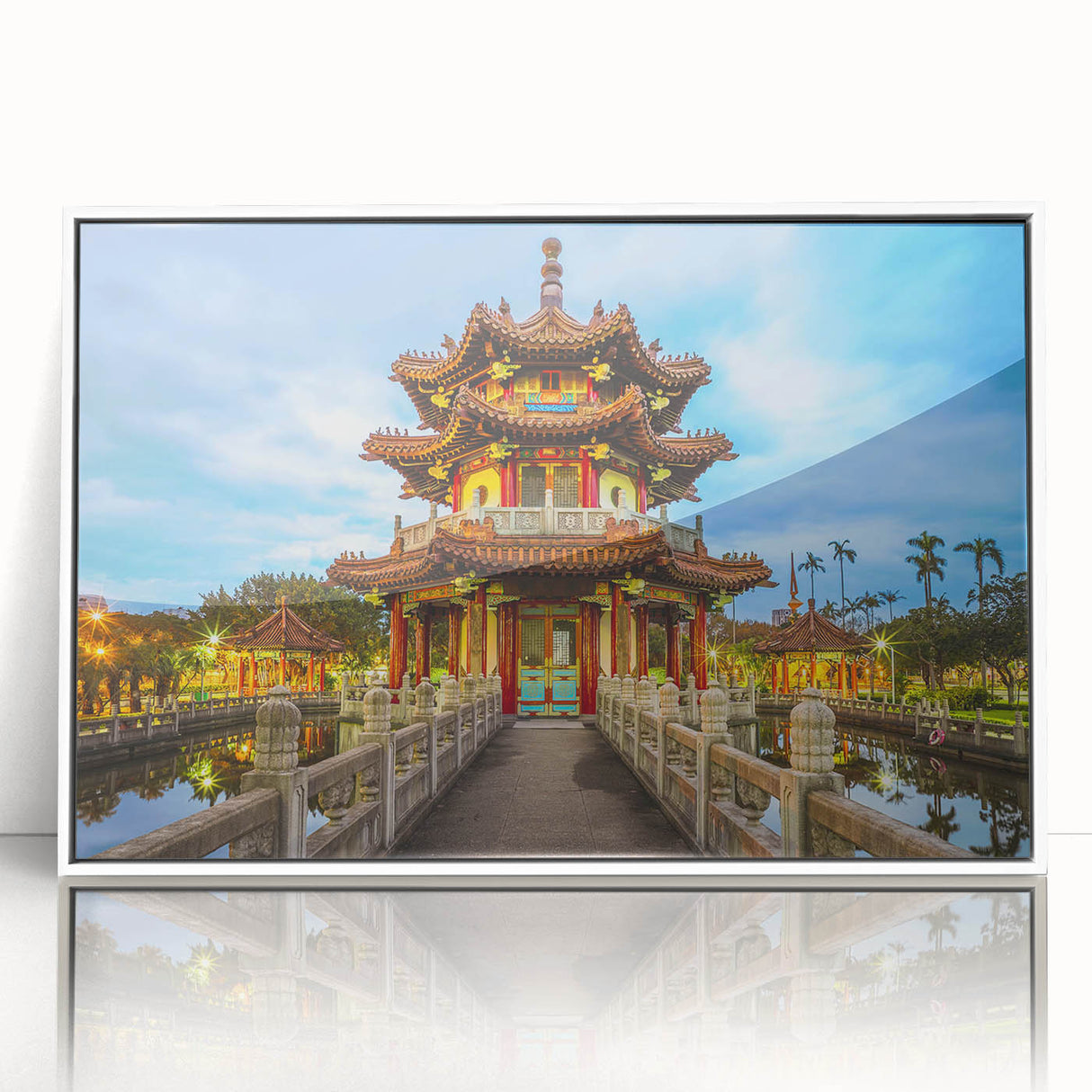 Framed acrylic print of a scenic Taiwan landscape in art deco style, suitable for modern nursery decor.