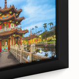 Extra large framed canvas of a textured, colorful Taiwanese landscape in black with vibrant accents.