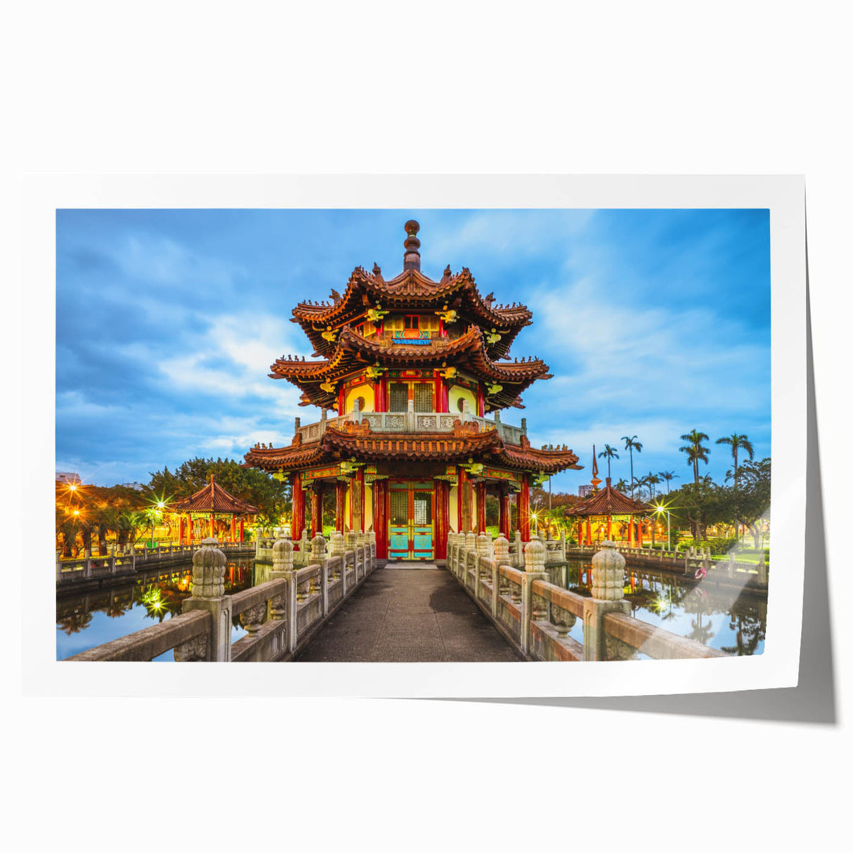 Extra large rolled print of a serene Taiwanese landscape with soft floral elements, in muted earth tones.