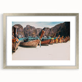 Textured art print of an abstract Thai landscape in muted earth tones, framed in silver, ideal for bedroom art.