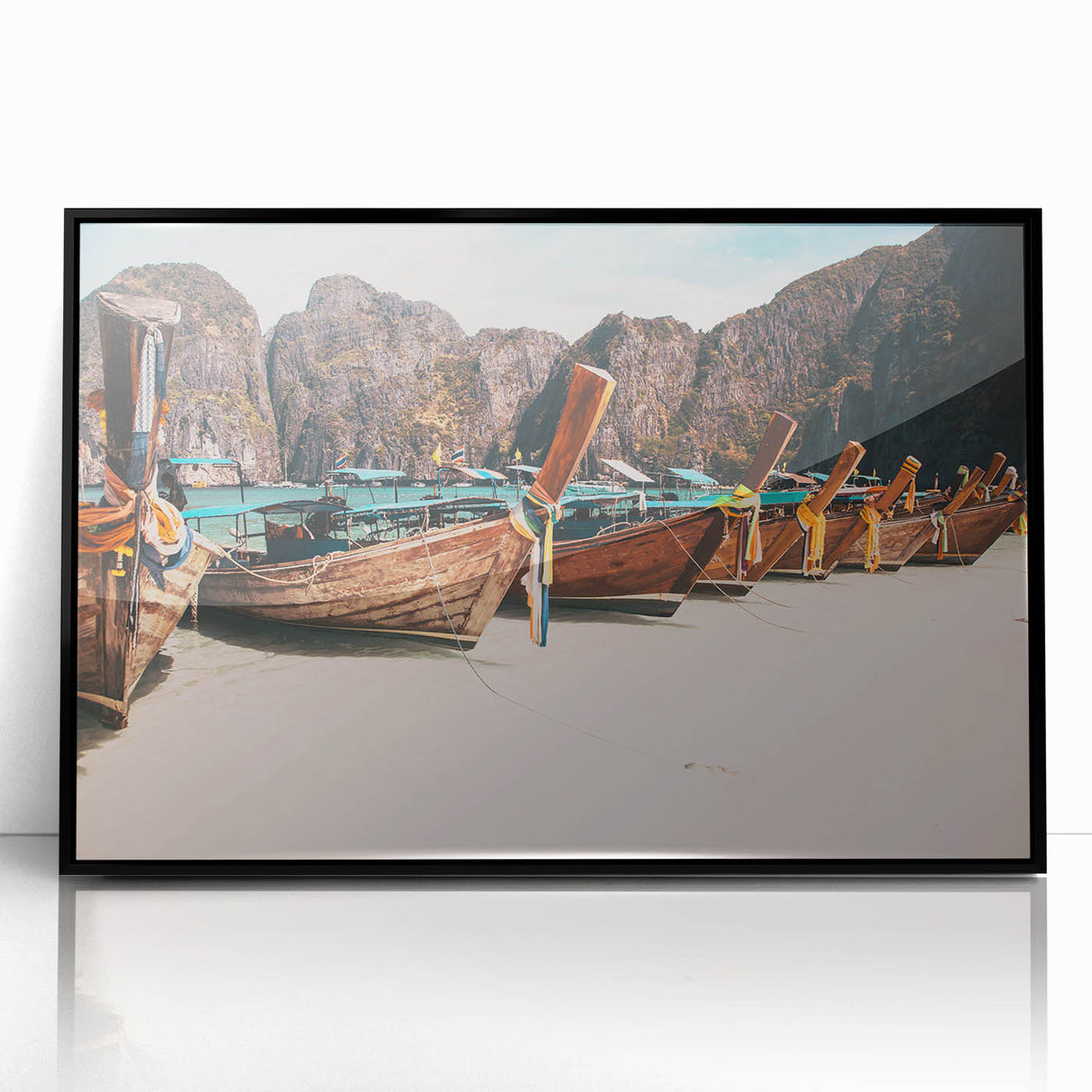Large abstract wall art featuring a mid-century modernist style of a Thai landscape in muted earth tones on a framed acrylic.