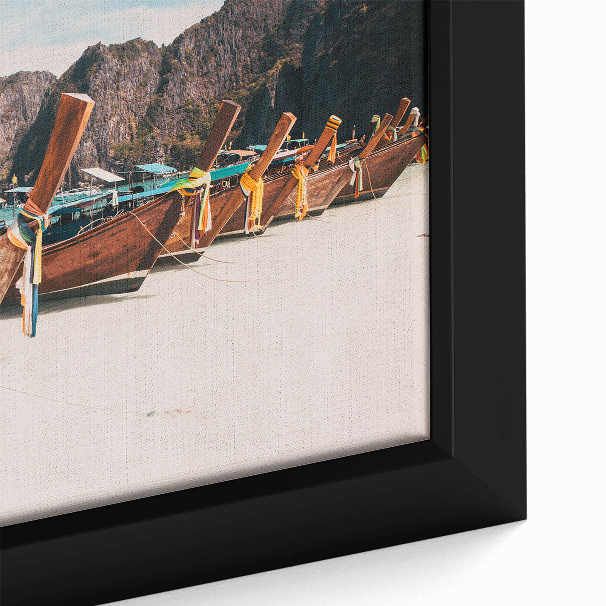 Extra large black wall art featuring a textured Asian scenery on framed canvas, with colorful accents.