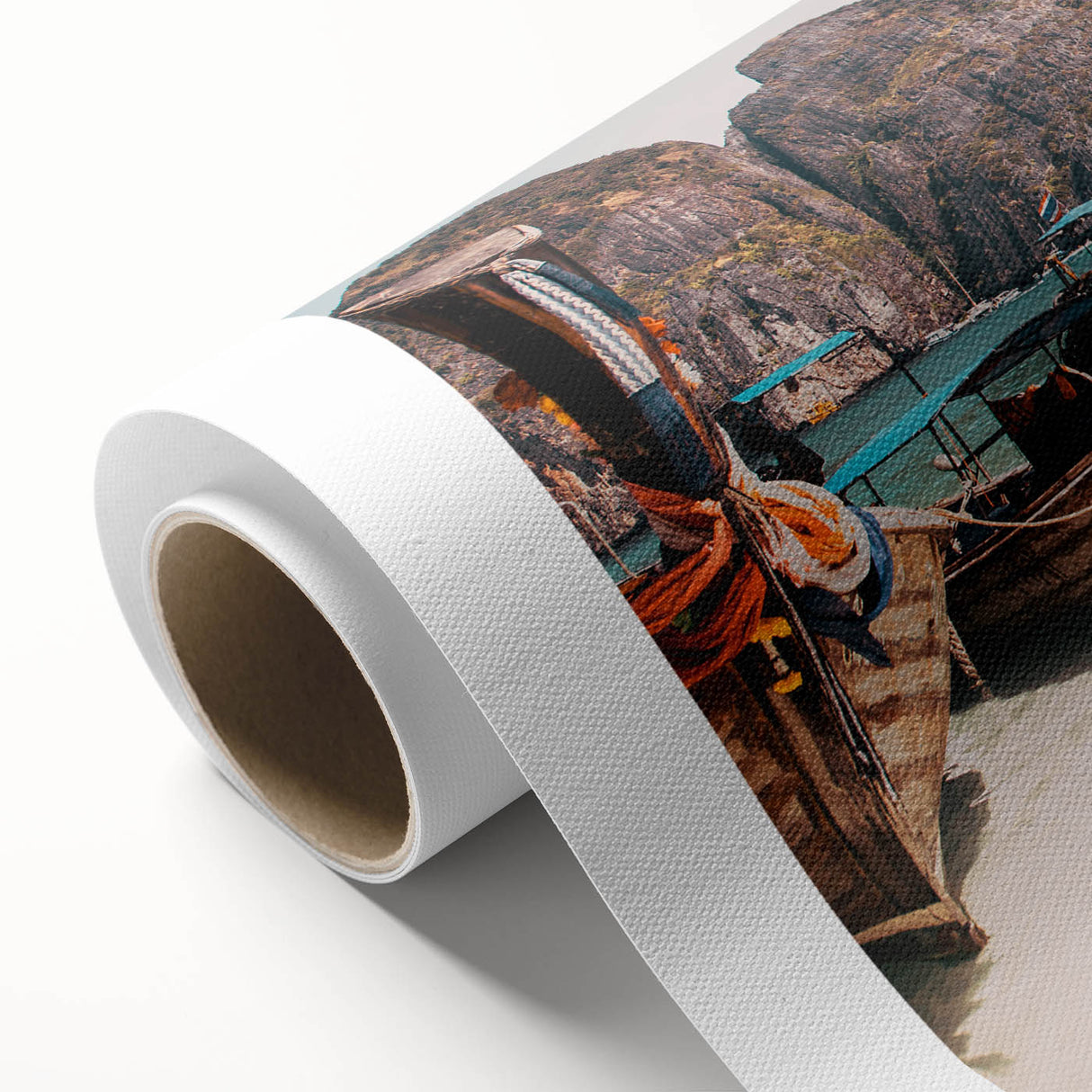 Art deco poster of a serene Thailand landscape in pastel hues, printed on rolled canvas, ideal for nursery wall art.