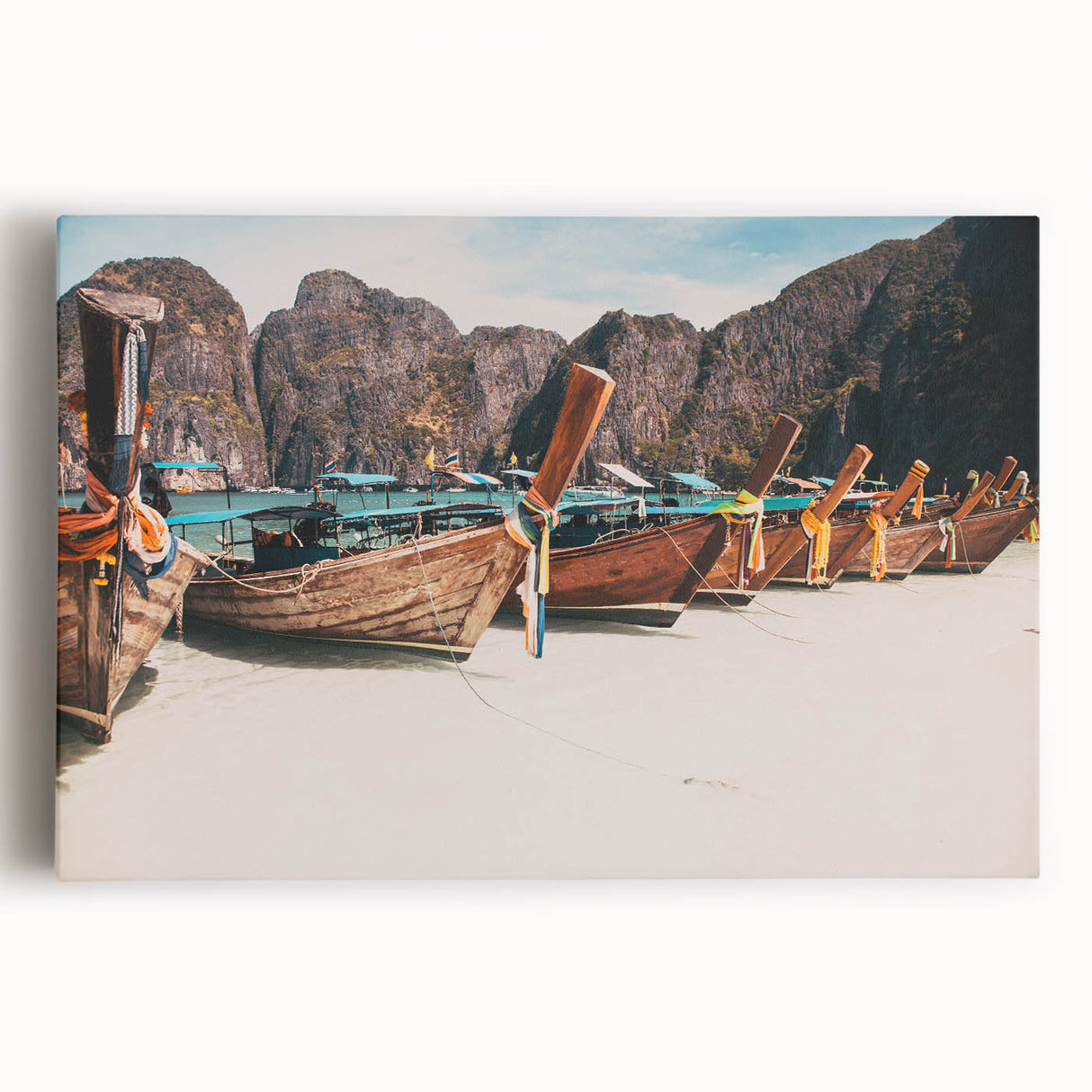 Black and white stretched canvas of a Thai landscape, ideal for kitchen wall art.
