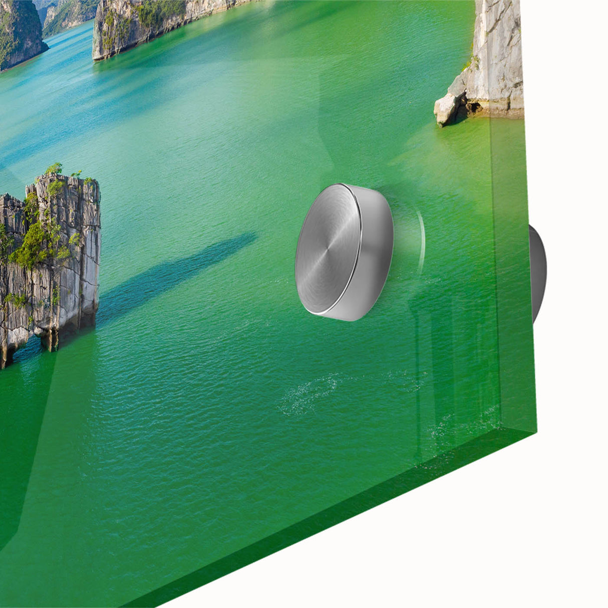Large abstract wall art featuring a scenic Vietnamese landscape in muted earth tones on acrylic glass.
