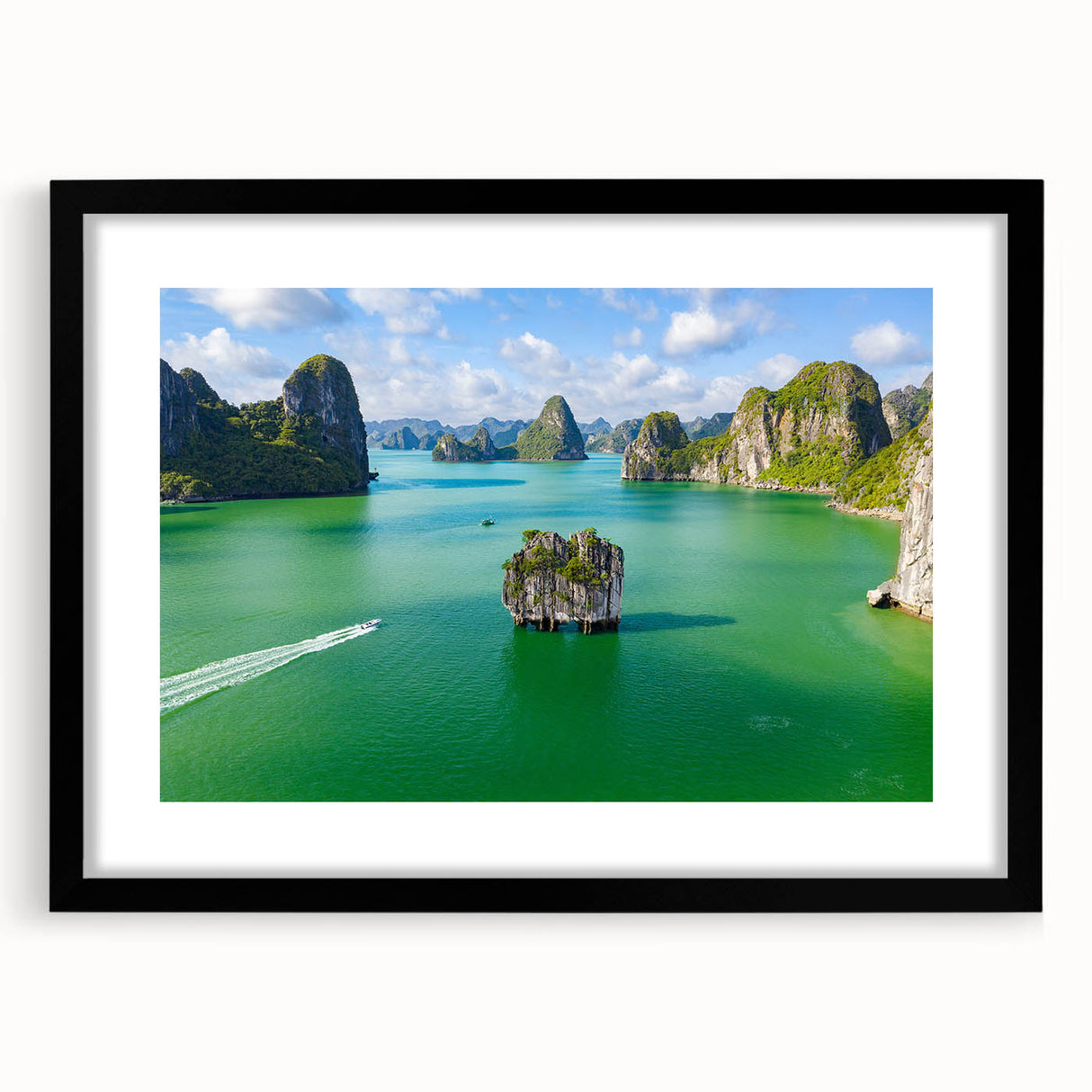 Extra large framed abstract art print featuring vibrant, colorful scenery of Vietnam, ideal for living room decor.